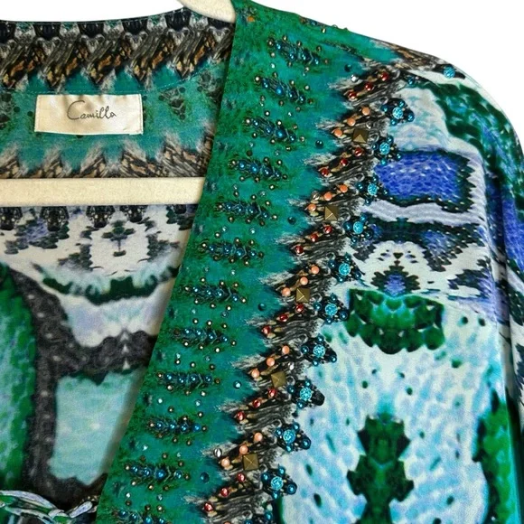 Camilla Los Pozas Short Lace Up Kaftan A Land Of Wonder 100% Silk Revolve Sequin - Picture 7 of 15